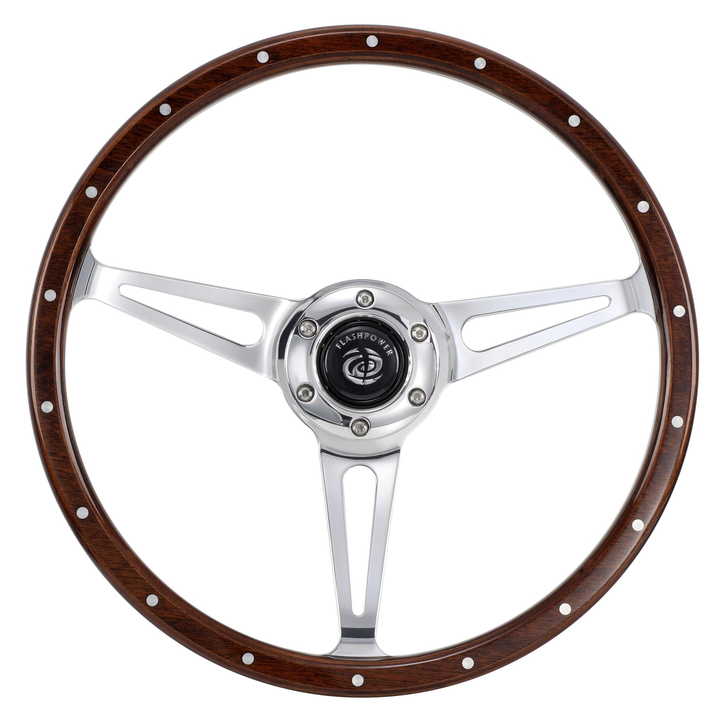 Flashpower 14'' Classic Wood Steering Wheel Riveted with Horn Button restoration