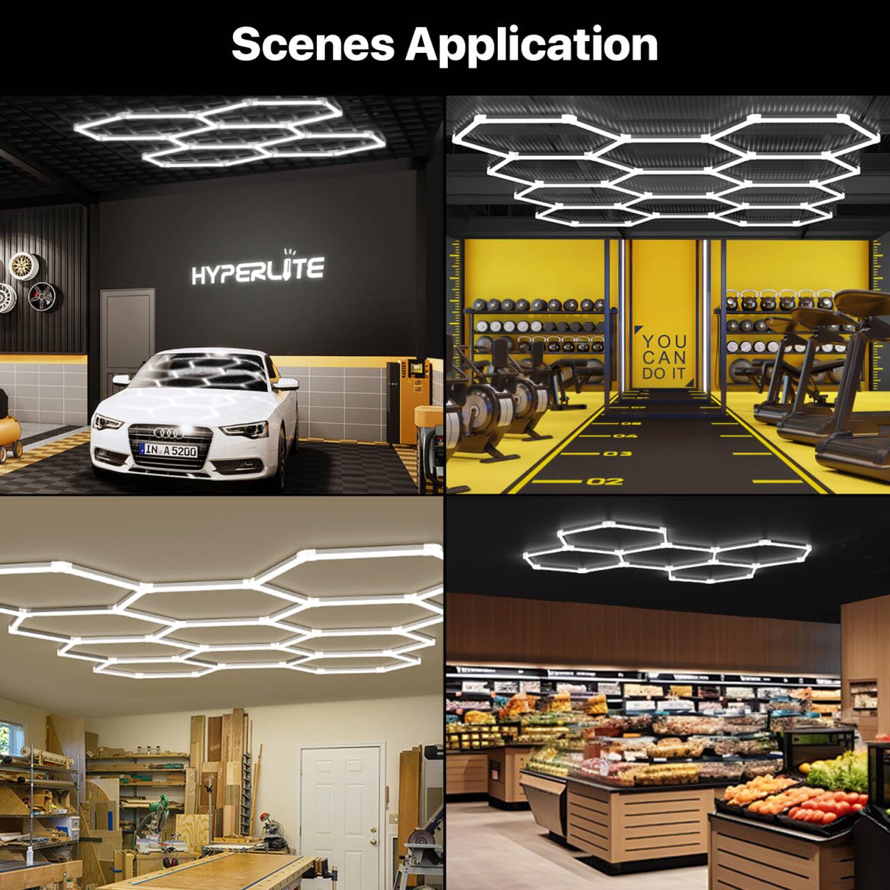 HYPERLITE Gen 2 Hexagon Garage Lights: 322W 32200LM 11 Grids Hexagon Led Light, 6500K Ultra Bright Honeycomb Hex Lights, Easy Install, Durable Design for Garage, Car Detailing, Workshops, Gym