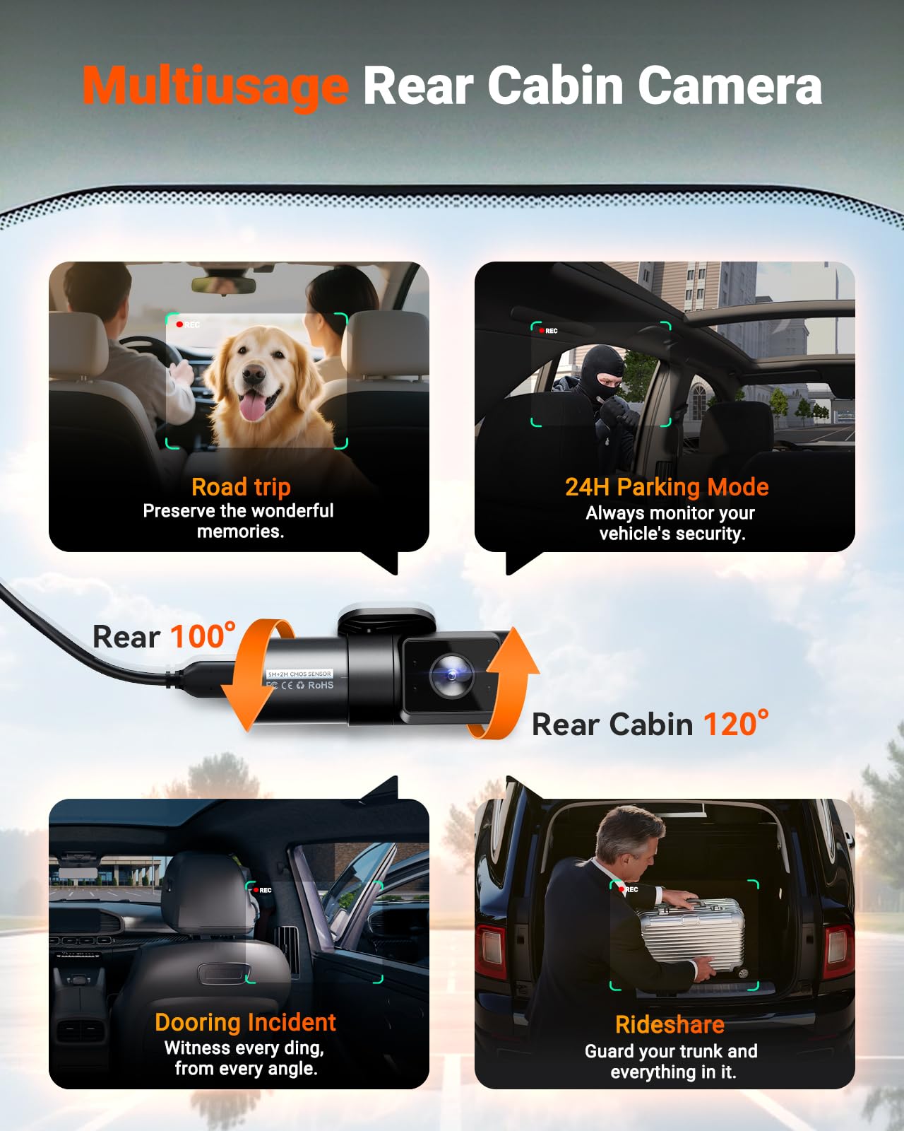 Vantrue N5S 4 Channel 360 Degree 2.7K Dash Cam, 4CH STARVIS 2 Night Vision, 2.7K+1080P*2+1440P Front Rear Inside Dashcam, 24/7 Buffered Parking Mode, WiFi, Voice Control, Dual GPS, Support 1TB Max