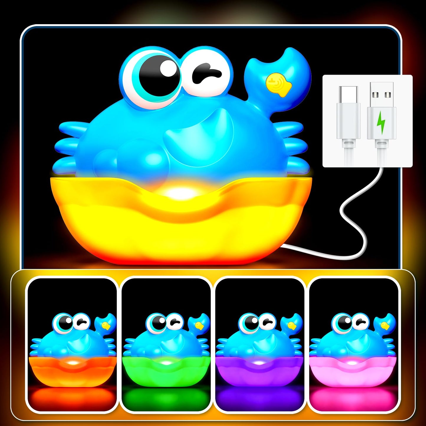 Bath Toys for Kids Ages 1-3,Light Up Baby Bath Toys Crab Bubble Maker with Colourful Light Toddler Bathtub Birthday Gifts Easter Stocking Stuffers for Boys Girls Aged 1-3 2-4 3-5