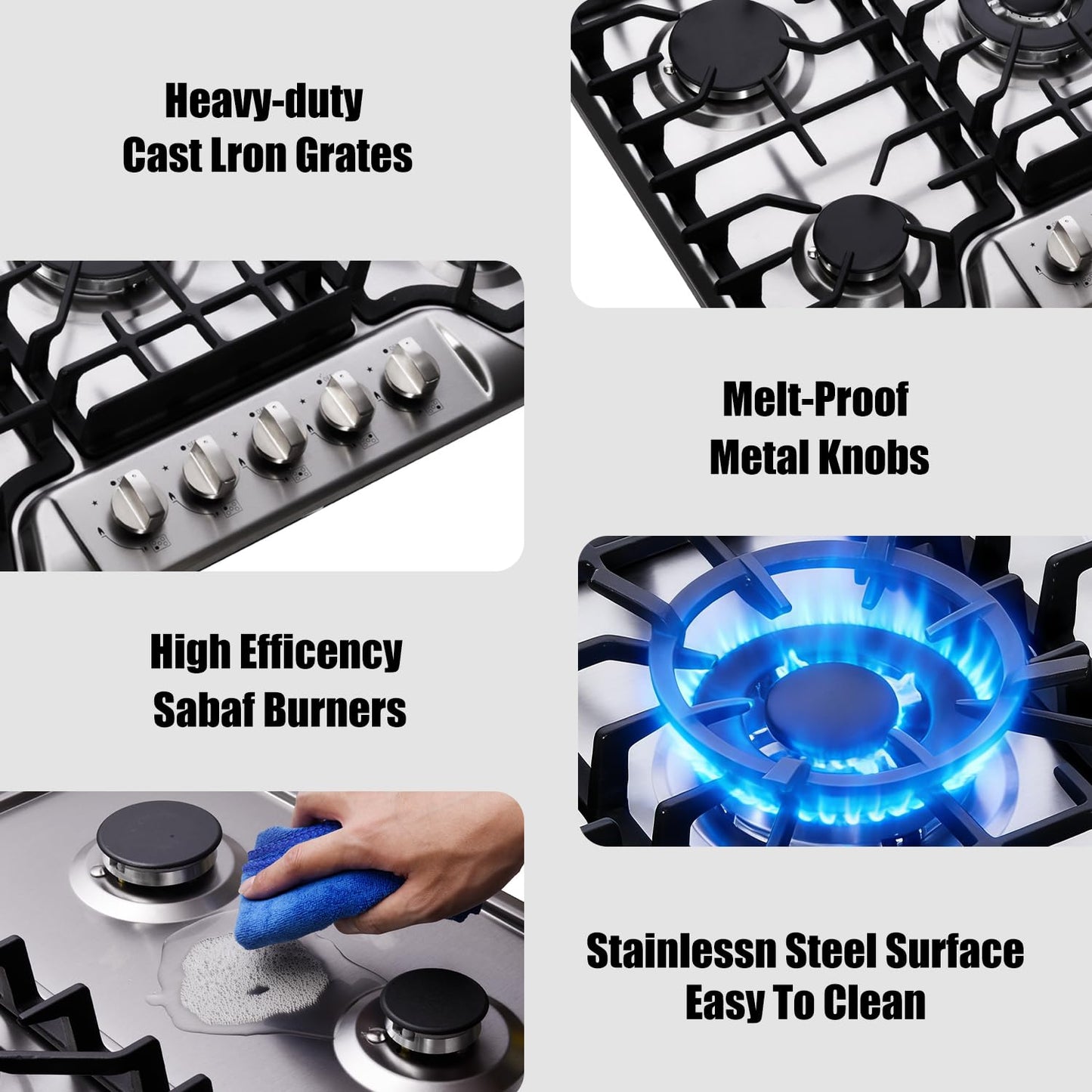 Kyerbaino Gas Cooktop 30 Inch, Built-in 5 Burners Gas Stovetop Stainless Steel LPG/NG Convertible Gas Stove Dual Fuel Sealed Gas Cooktop