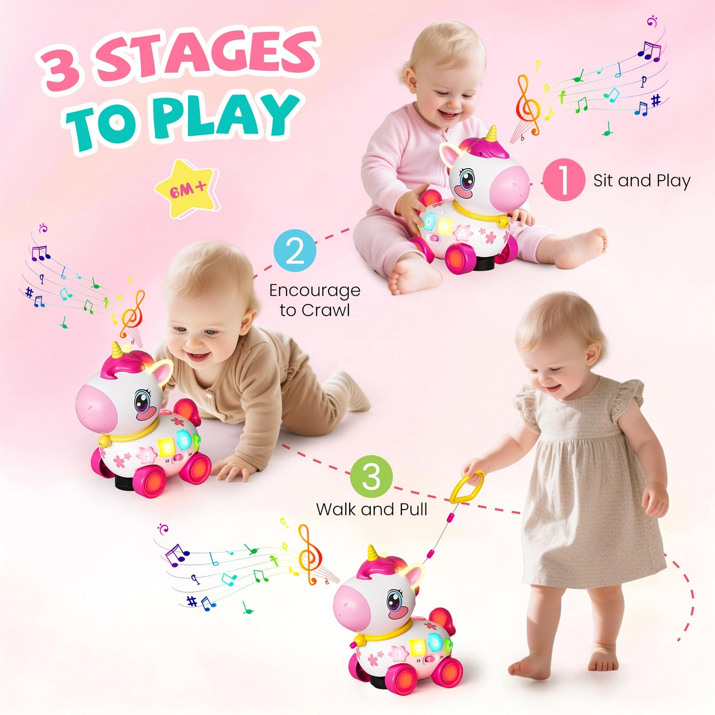 Ingbear Unicorn Toys for 1 Year Old Girl Gifts, Baby Musical Learning Toys 6-9-12-18 Months, Bilingual Educational Toys with Light, Christmas Birthday Gifts for Girl & Boys ﻿