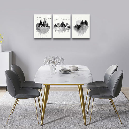 DZRWUBHS Large Abstract Wall Art - 3 Pieces, Black And White Mountain Geometric Wall Painting For Living Room, Office, Bedroom Decor