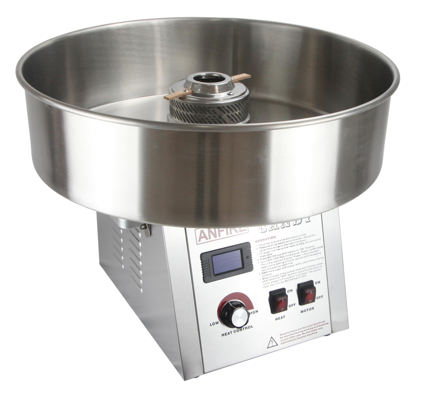 ANFIRE Commercial Professional Cotton Candy Machine 5" Spinner Head with 24" Metal Bowl and Floss Stabilizer Net