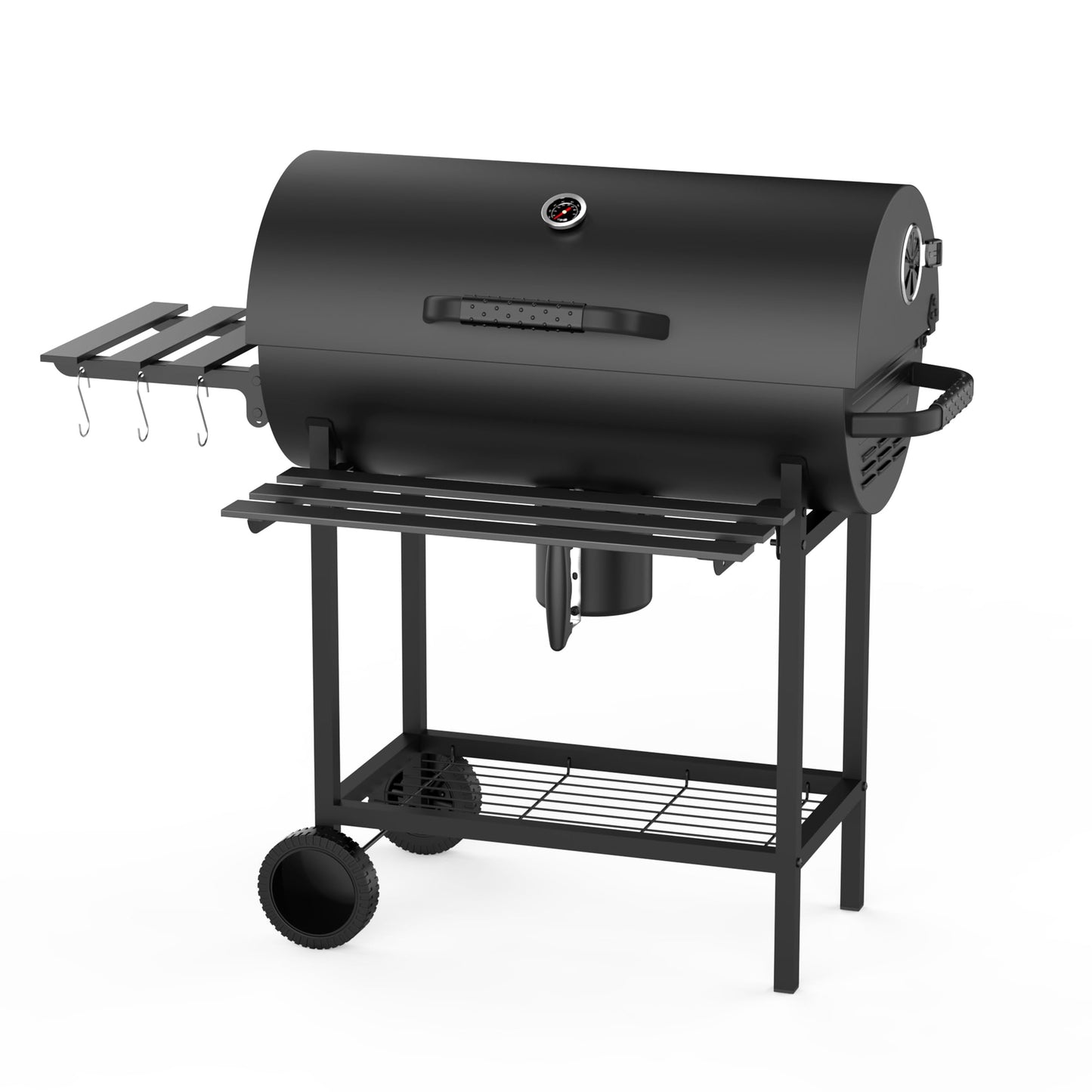 KOBENDA 29" Barrel Charcoal Grill, Spacious Smoker Barrel Barbecue Grill with Side Front Table, Outdoor Barbecue Grills for Backyard, Camping, and Picnics, Black