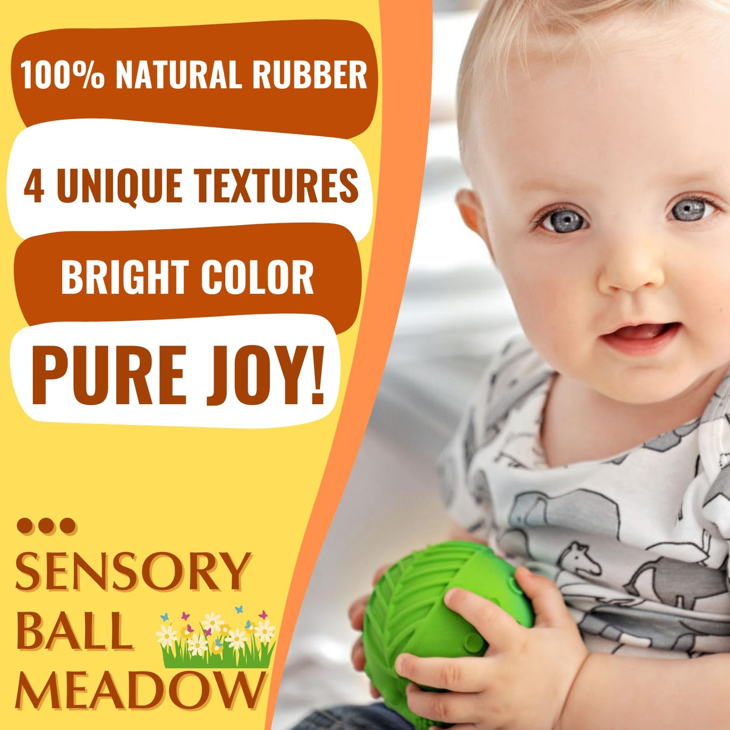 caaocho Pure Natural Rubber Sensory Ball Meadow 3" - Sealed Hole, BPA Free Baby Ball Toy, for Sensory Play, for Sensory Development, Hole Free Baby Toy, Perfect Bouncer, Without Hole