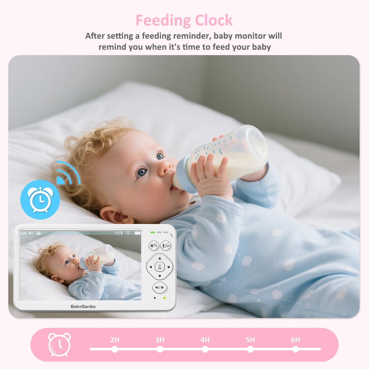 Baby Ganibs 6" Big Screen Baby Monitor with Camera and Audio, 1000ft Long Range No WiFi, 2-Way Talk, 8 Lullabies, ECO Mode, Infrared Night Vision, 150 Languages, Baby Shower,Baby Register Gift