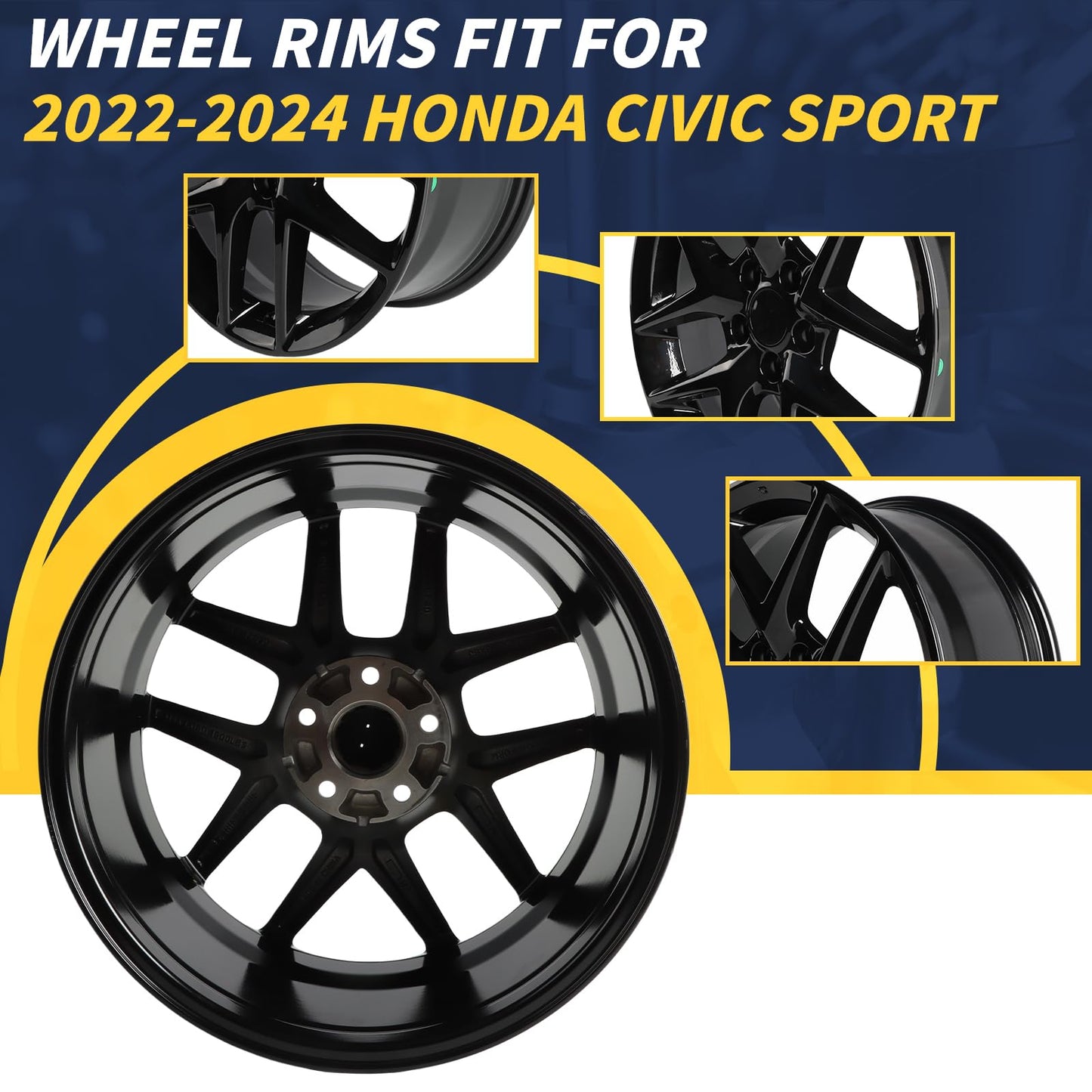 LUNEGUE New 18" 18x8" Replacement Alloy Wheel Rim Fits for 2022 2023 2024 Honda Civic Sport Direct Fit Alloy Rims, ALY10393U45N, OE Direct Fit Replacement Rim