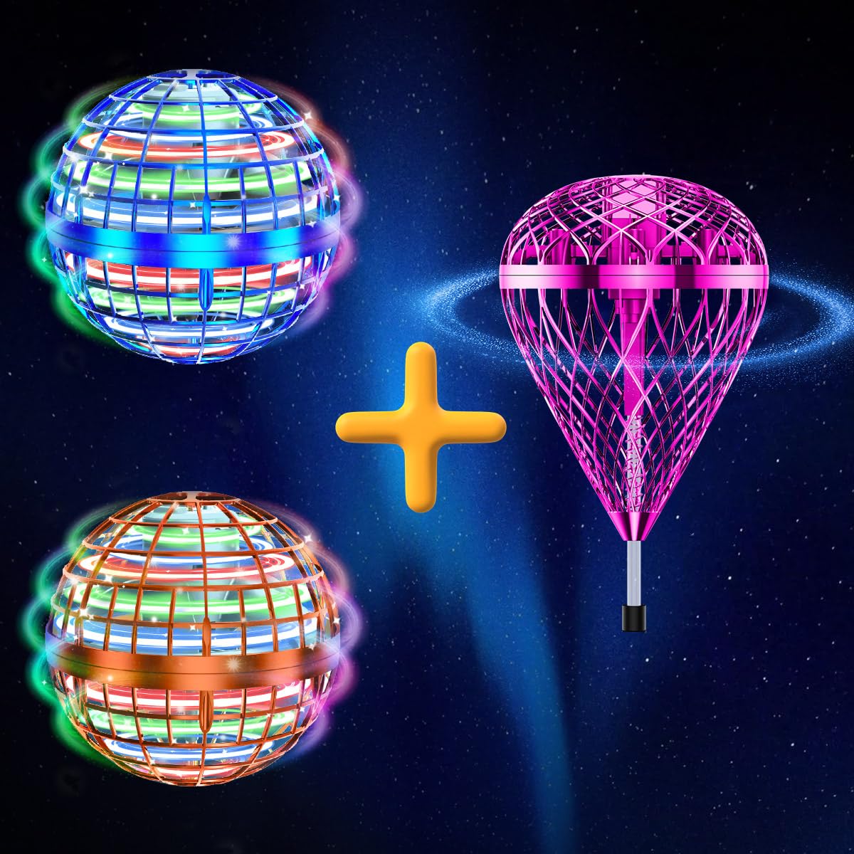 Tikduck 1 Blue and 1 Pack Orange Flying Orb Ball, 1 Pack Purple Flying Bouncing Ball Toy, 2025 Cool Stuff Christmas Birthday Toy Gift, for Kids Age 6 7 8 9 10