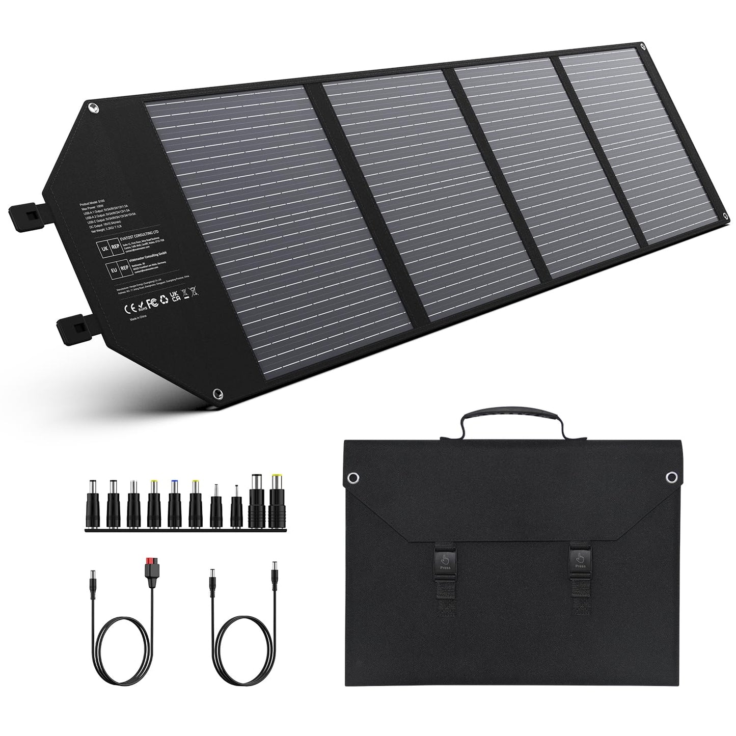 EnginStar 100W Foldable Solar Panel w/ 18V DC Outlet for Portable Power Stations EnginStar/Jackery/Rockpals/Flashfish, Portable Solar Generator with USB-A USB-C QC 3.0 for Outdoor Camping Van RV Trip