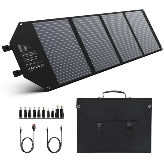 EnginStar 100W Foldable Solar Panel w/ 18V DC Outlet for Portable Power Stations EnginStar/Jackery/Rockpals/Flashfish, Portable Solar Generator with USB-A USB-C QC 3.0 for Outdoor Camping Van RV Trip
