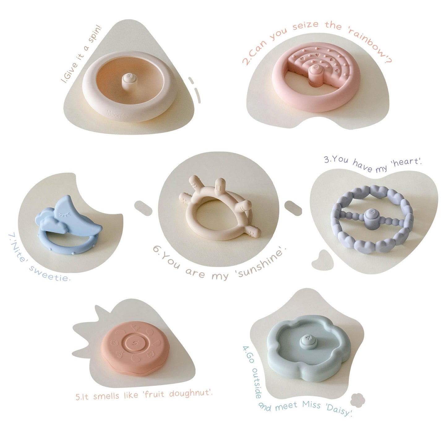 Moonkie Stacks of Circles Soft Teething Toy | Educational Learning Baby Toy | Stacking Ring Toys for Babies Boy and Girl | 7 Piece Teethers Set (Nature)
