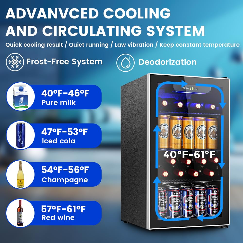 Electactic Mini Fridge 130 Can Beverage Refrigerator Cooler, 3.1 Cu.Ft Drink Fridge for Soda Wine Beer, Adjustable Temperature Control for Home Office, Black