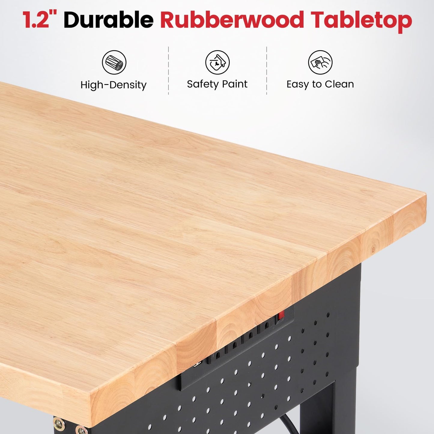 ENJOYWOOD Workbench 72 x 24 Inch Heavy Duty Adjustable Height Work Table with Power Outlets & Extended Pegboard 5000 lbs Load Capacity for Garage, Workshop, Home, Office