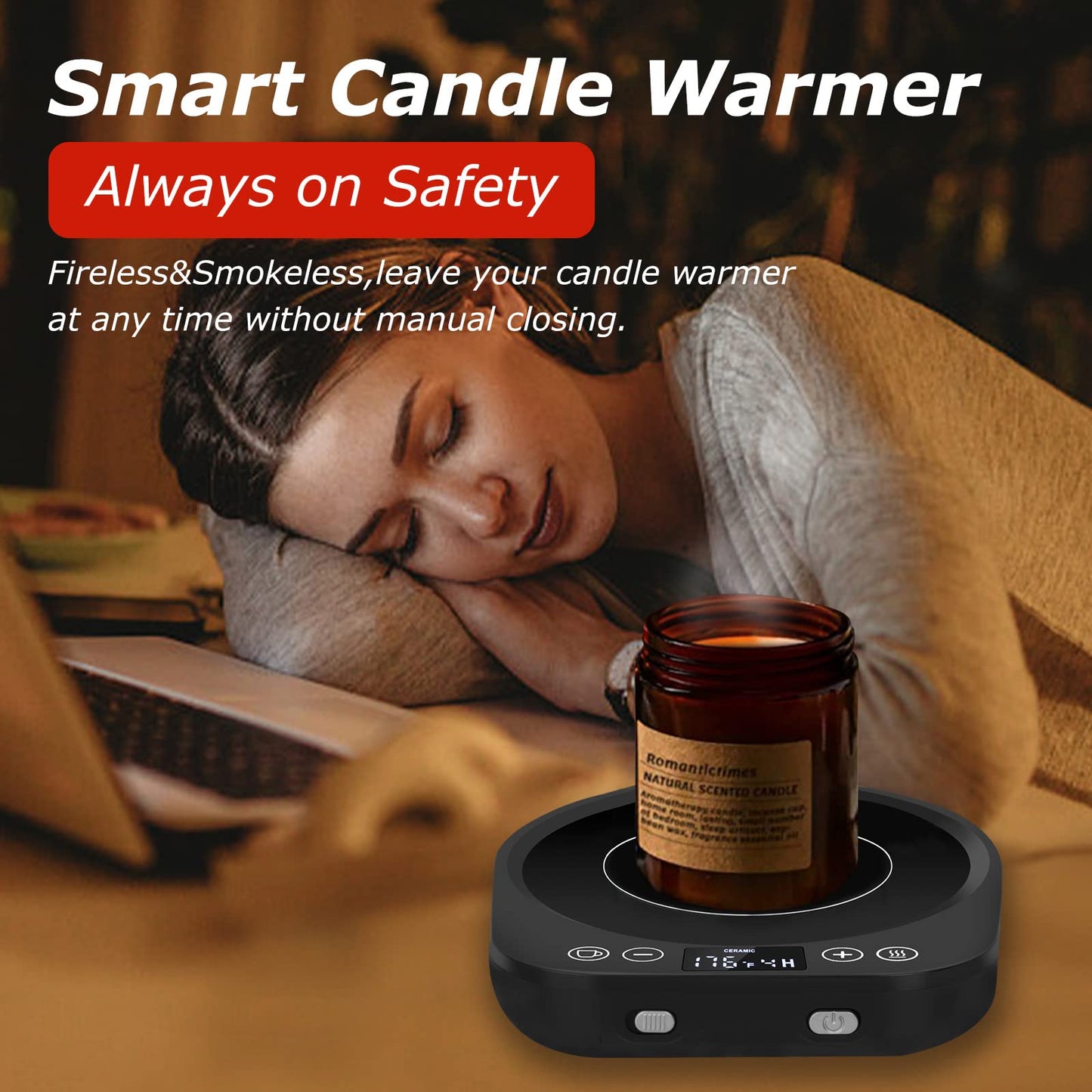 PUSEE Candle Mug Warmer Electric, Auto On/Off Gravity-Induction Coffee Warmer with 9 Temp Settings, 1-9 Timer Candle Melter, Beverage Warmer for Home & Office
