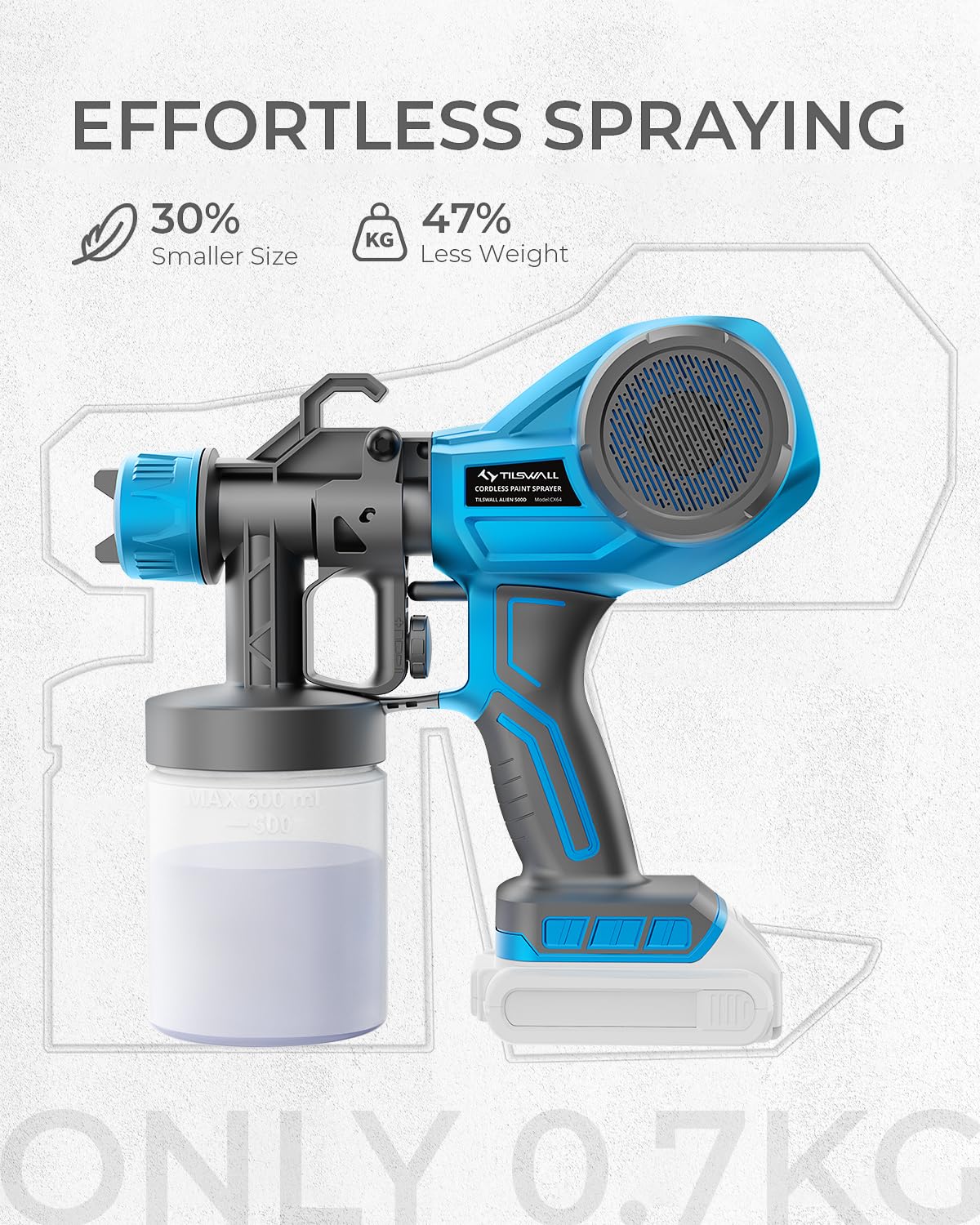 Tilswall Cordless Paint Sprayer for Dewalt 20V Battery,Electric Spray Paint Gun for House Painting,Furniture,Wall,Cabinets,Iron Fence(Battery Not Included)