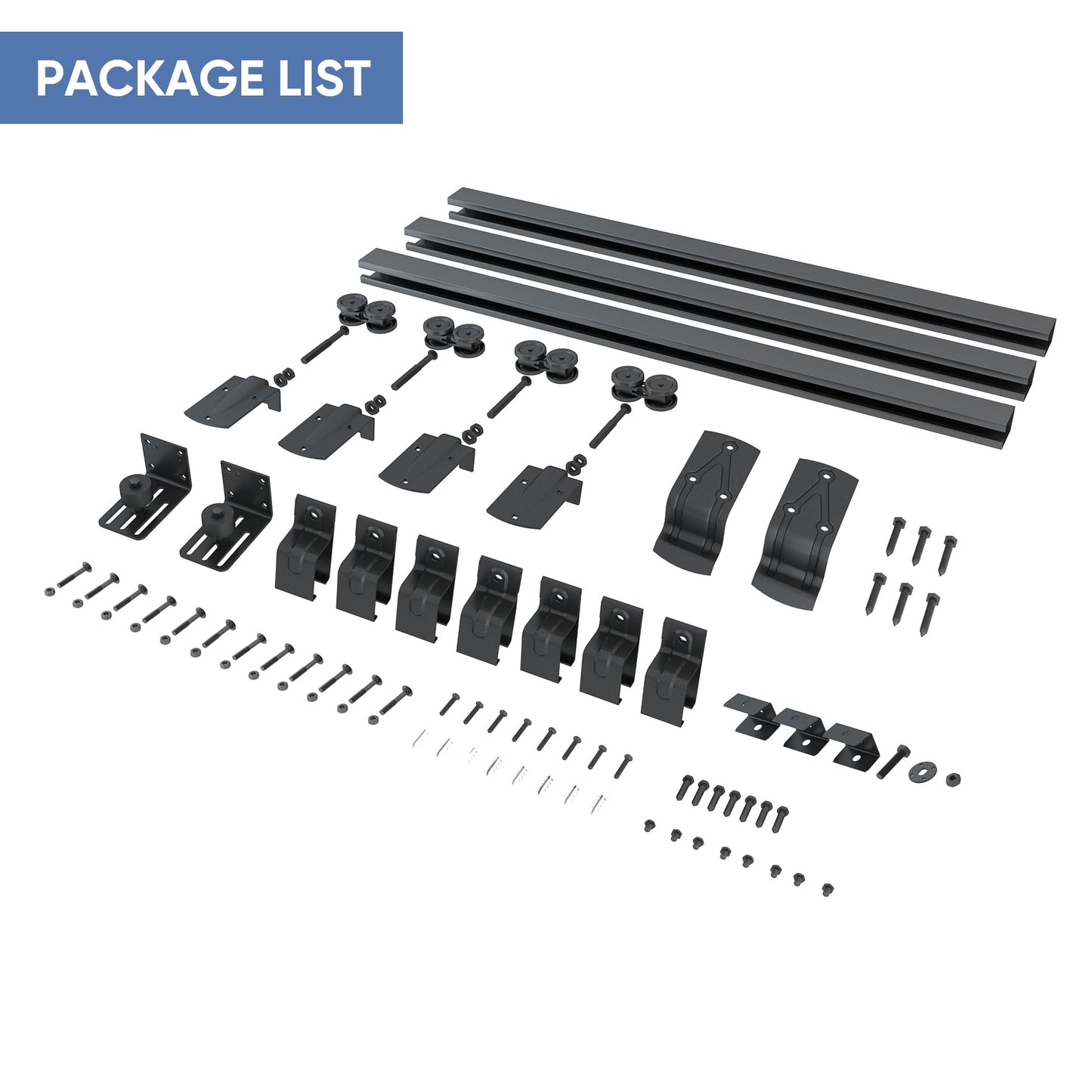 Exterior Barn Door Hardware Kit, BARNSMITH 12FT Sliding Barn Door Hardware Heavy Duty Doors Track Kit for Double Doors Use, Wall Mount, Black (Hardware Only)