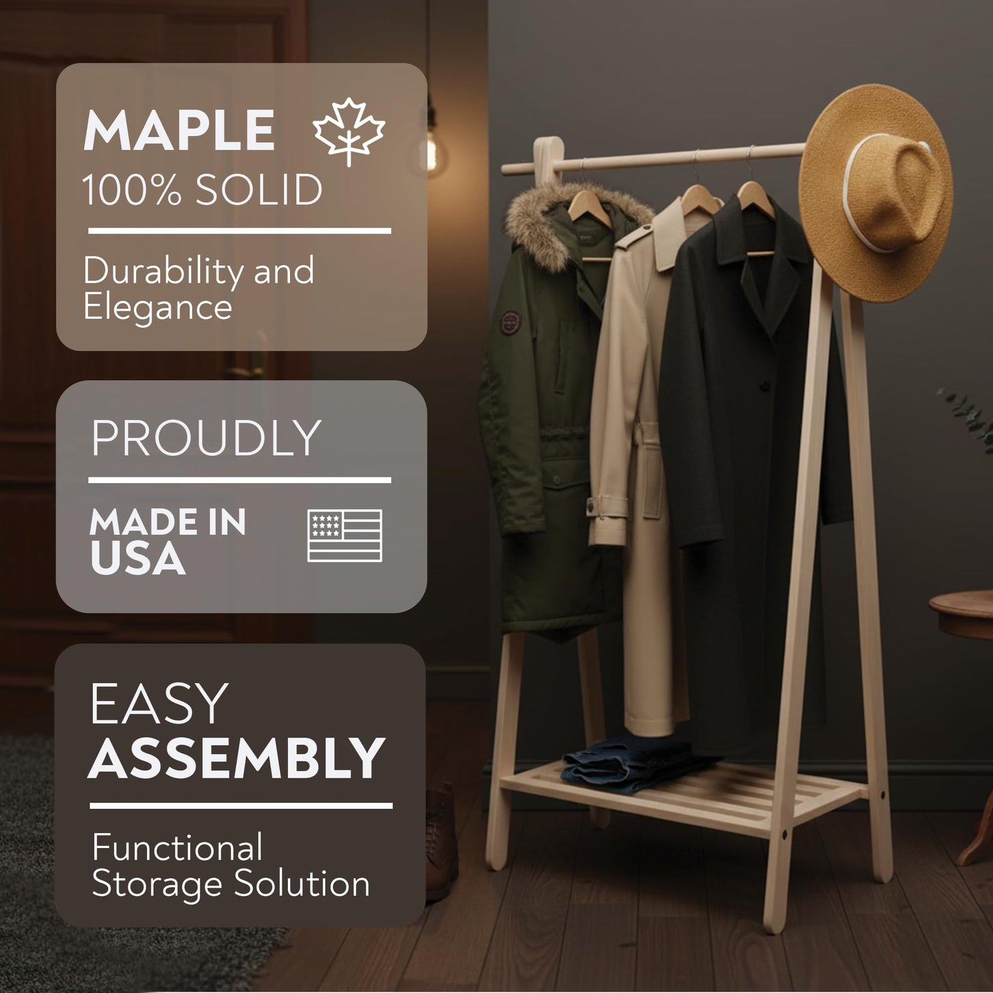 Pennsylvania Woodworks Handcrafted Maple Garment Rack - Sleek & Stylish Clothing Storage, Home Organization, Boutique Display, Coat Rack, Laundry Room Decor - Made in the USA (Medium)