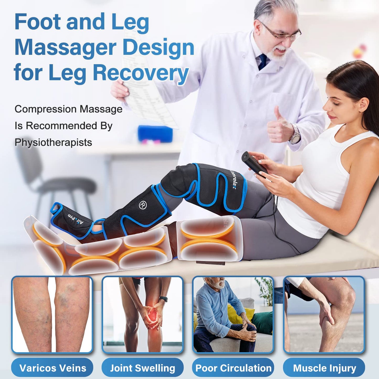 comrelax FSA Eligible HSA Approved Air Compression Leg Massager for Circulation and Recovery Full Leg Massager with Cold Therapies 3 Modes 3 Intensities Sequential Compression Device for Pain Relief