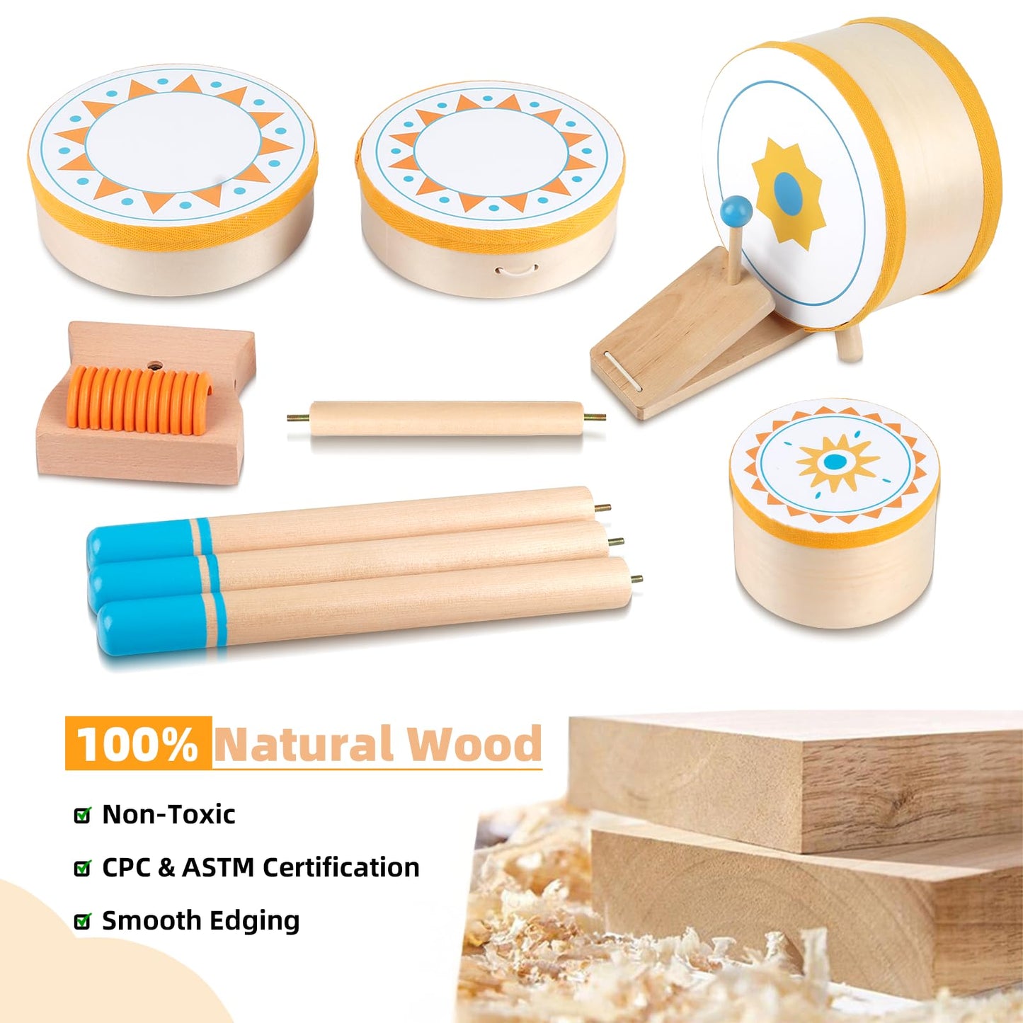 Toddlers Drum Set Toy for 3 Years Old ,Kids Wooden Jazz Drum for Toddlers Montessori Musical Instruments for Boy Girl, Percussion Set Baby Musical Toys, Birthday Gift for 3+ Kids Baby