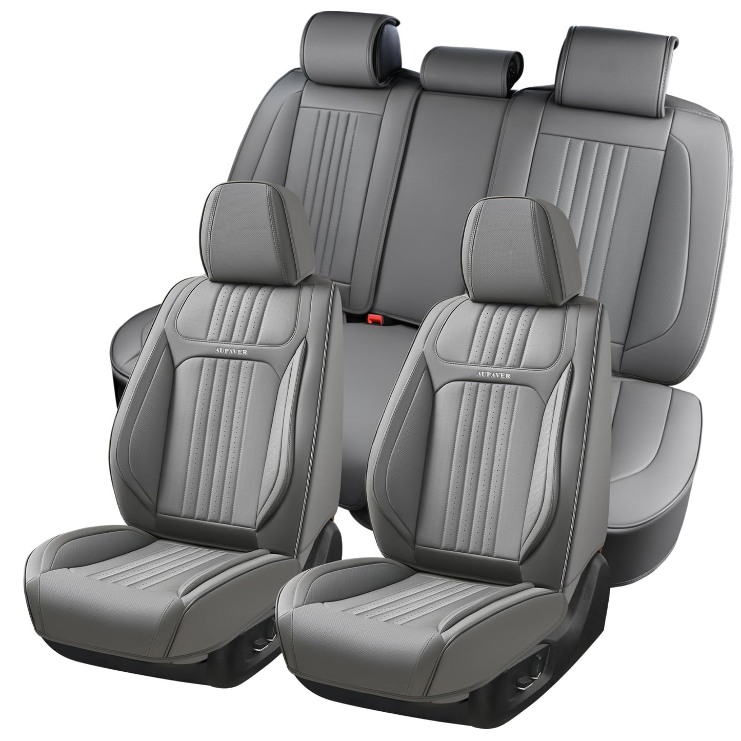 Aupaver Seat Covers, Waterproof Car Seat Cover for Cars 5 Seats, Universal Leather Seat Covers, Front & Rear Automotive Seat Covers Car Seat Cushion, Leatherette Seat Protector for Most Cars, Gray