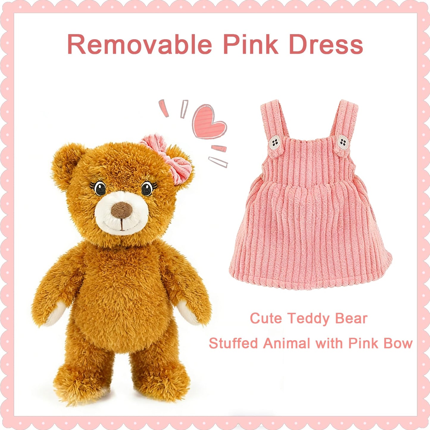 Cute Girl Stuffed Teddy Bear Plush Toy 11 Inch Soft Baby Teddy Stuffed Animal Little Bear Doll, Cuddly Bear Plush for Girls Boys, Kids, Babies, Adults & Baby Shower Birthday Easter Gift (Pink Dress)