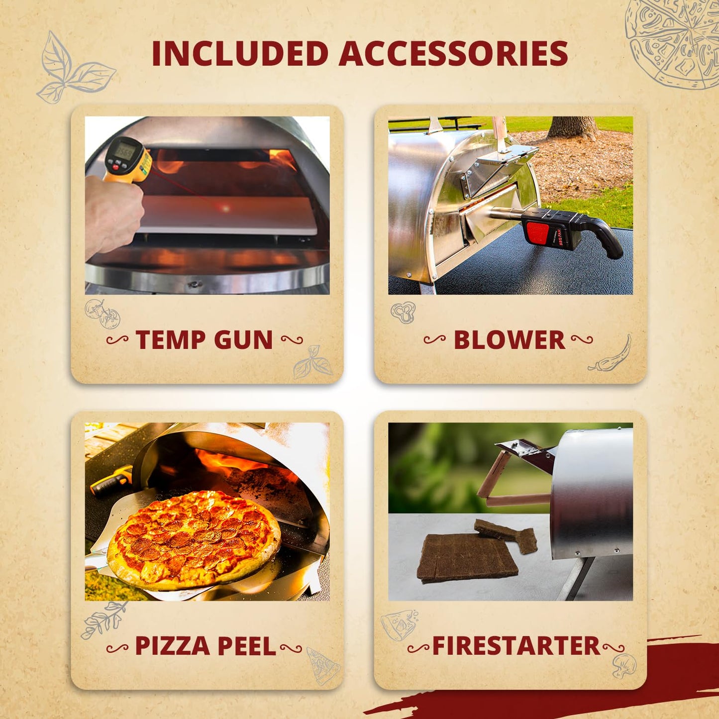 Pellethead Portable Pizza Oven Kit: Wood-Fired Outdoor Grill with Peel, Blower, Thermometer & Accessories, Stainless Steel, 13-Inch Stone Included