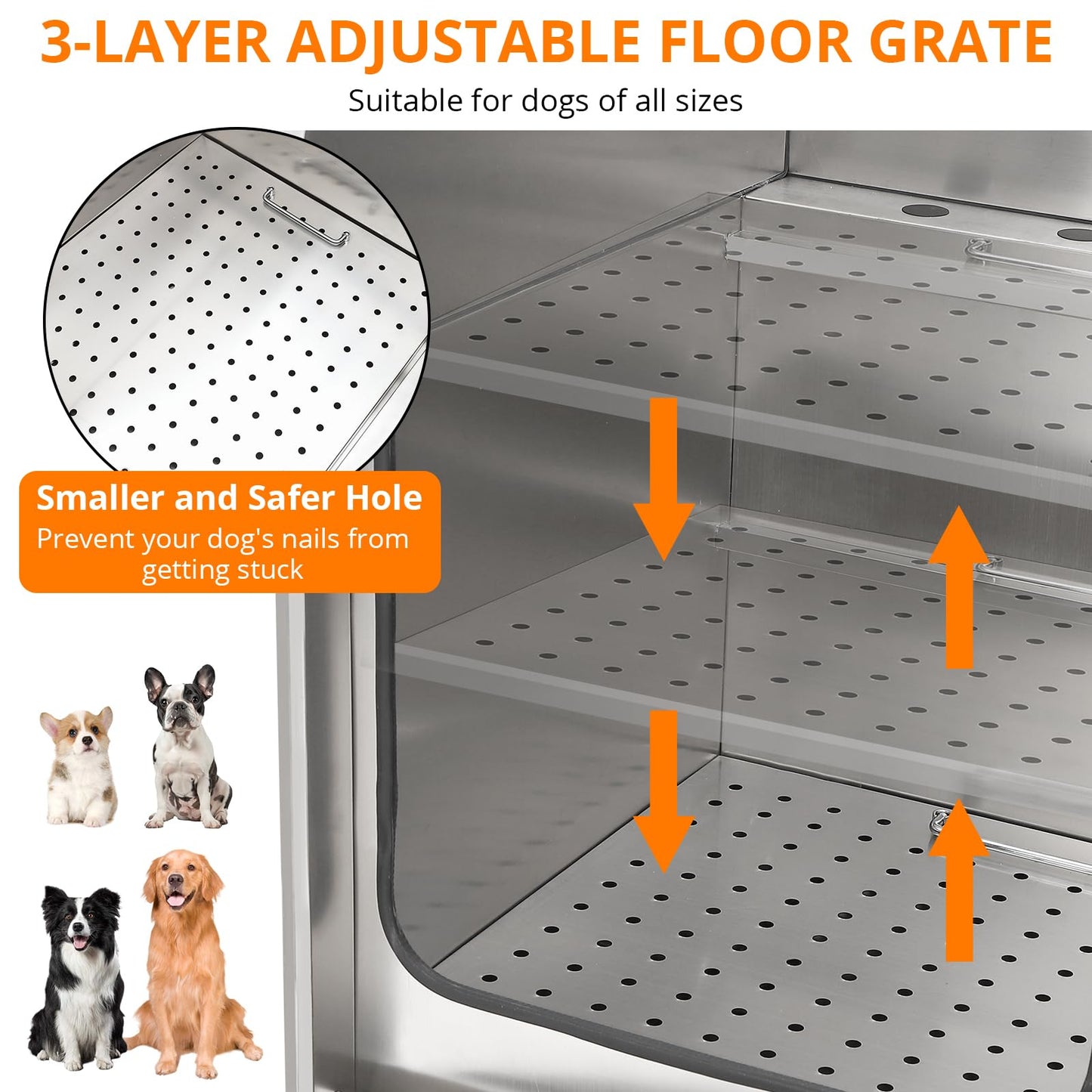 Dog Washing Station, 50 Inch Professional Stainless Steel Dog Bathing Station, Dog Grooming Tub for Large, Medium & Small Dogs, Dog Bathtub with Ramp, Drawer, Floor Grate & Fauct（Left Ramp, 50"）