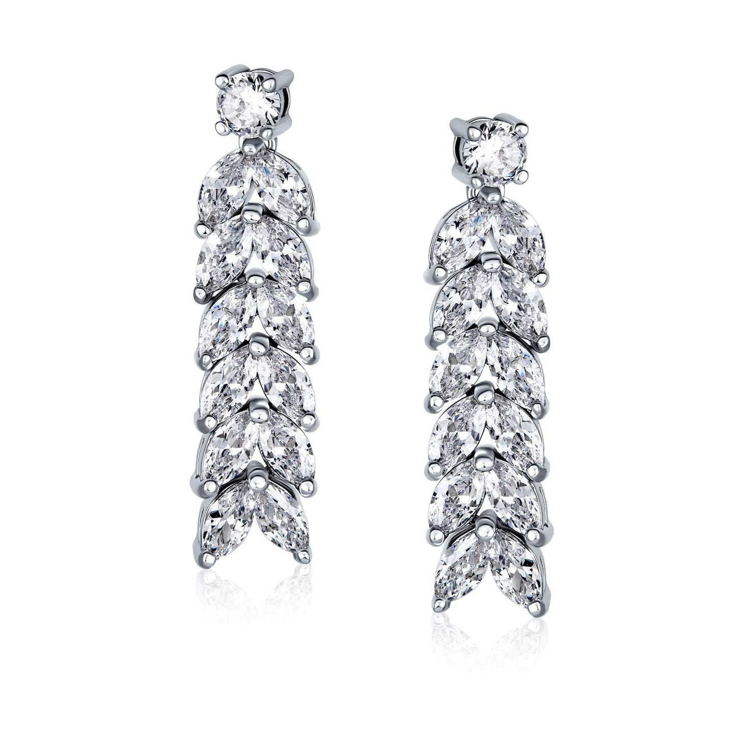 Art Deco Style Fashion Bridal Multi Marquise AAA CZ Statement Collar Tennis Necklace Matching Chandelier Dangle Earrings Jewelry Set For Women Wedding Prom Pageant Silver Plated