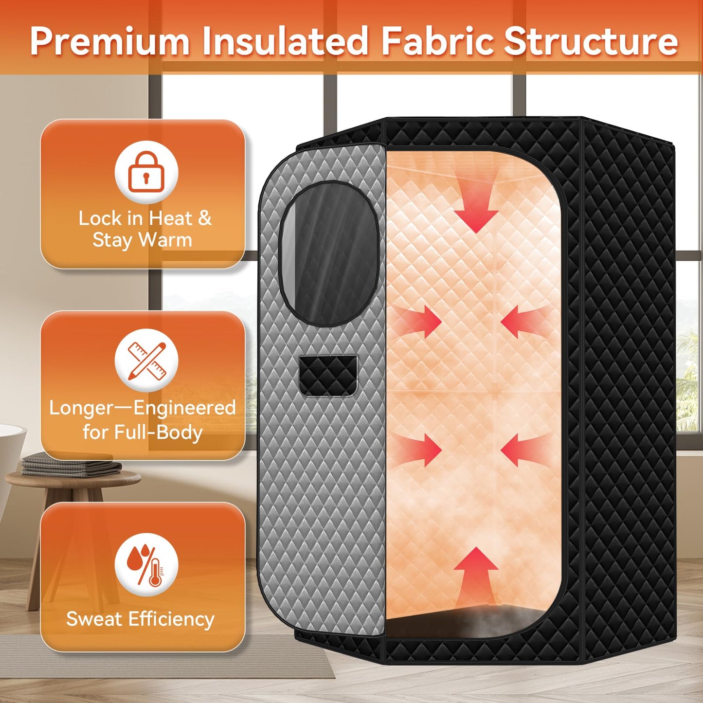 Portable Sauna for Home - Upgraded Personal Home Sauna Box with 3L 1300W Steamer, Big Folding Chair, 9 Levels Heat, Timer, Remote Control - Large Size Steam Room Saunas Tent for Relaxation & Spa Black