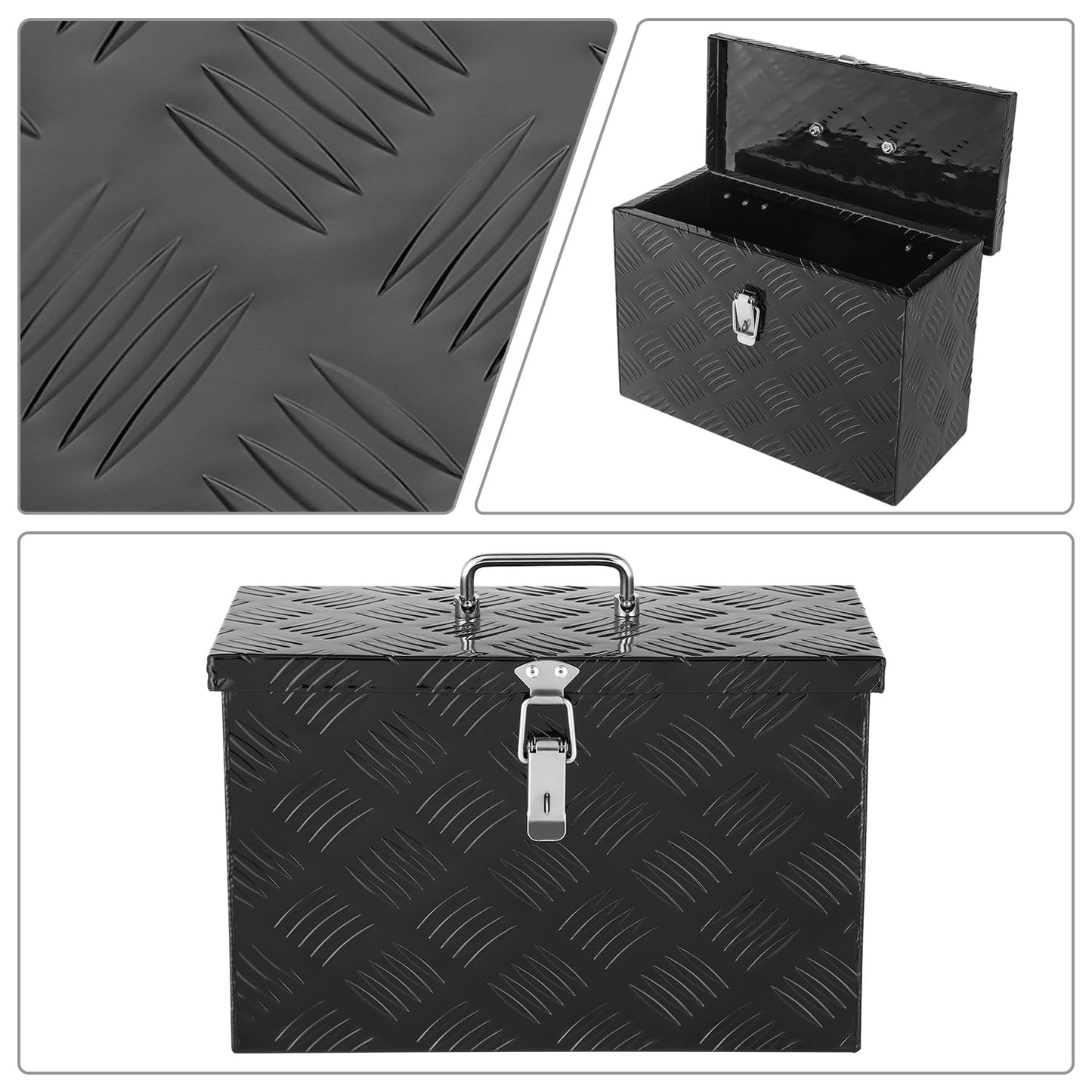 DNA MOTORING Truck Tool Box Lockable Storage Box, Aluminum Tool Box for Bed of Truck, w/Lock & Keys, 16" L X 7.5" W X 10" H Black, TBOX-T5-007-BK