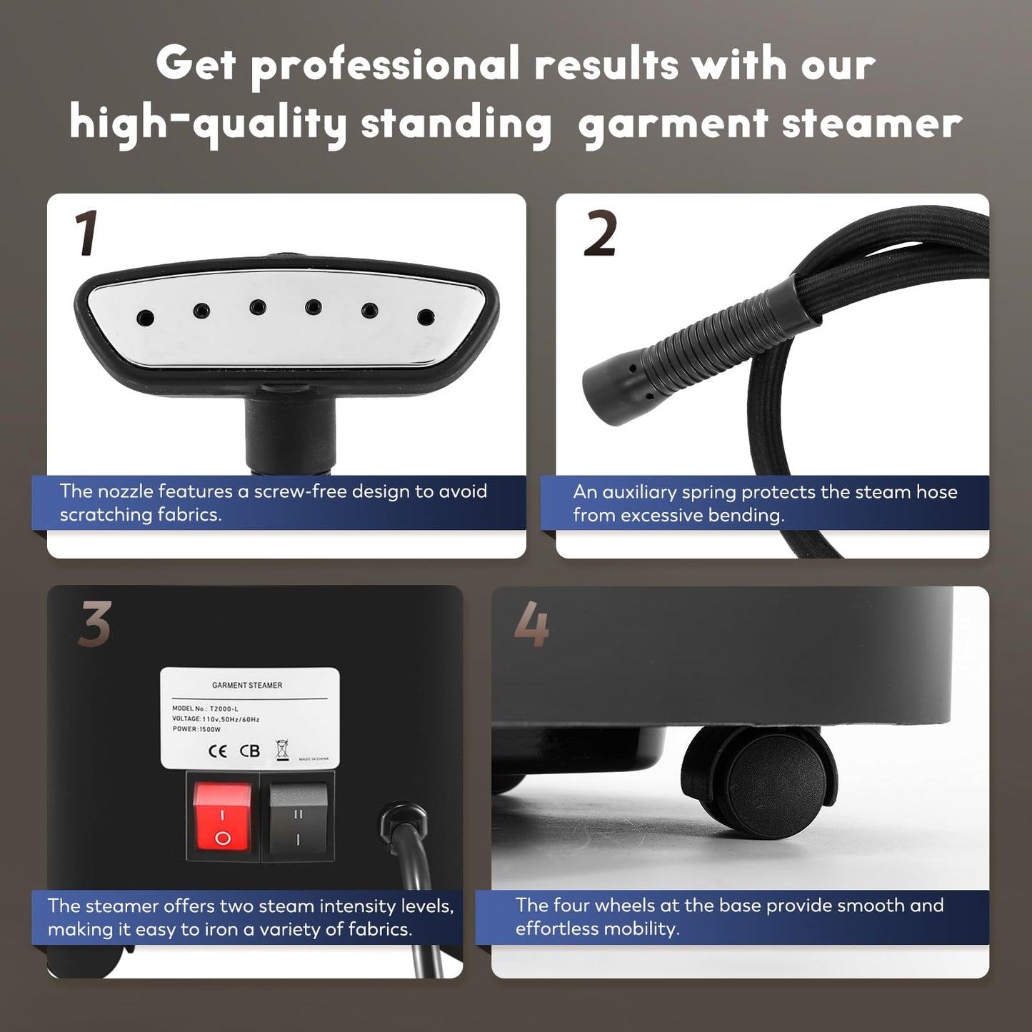 CGOLDENWALL Professional Standing Garment Steamer for Clothes 1500w Continuous 70 mins Powerful Steam, 30s Fast Heat-up, Includes Fabric brush, Ironing pad, Gloves,Trouser Clips