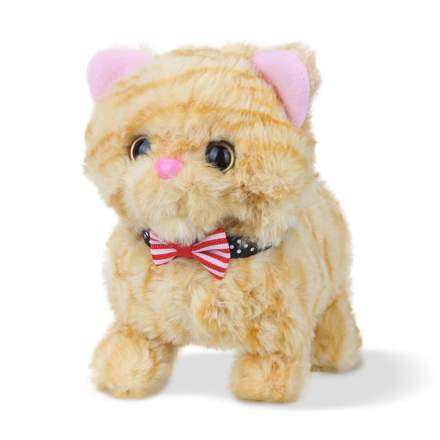 Walking Kitten Toy for Kids, Interactive Electronic Plush Toy with Meows Tail Wagging Head Shaking 2 Speed Modes, American Shorthair Stuffed Animals Gifts for Christmas Birthday Toddlers Yellow 7.5''