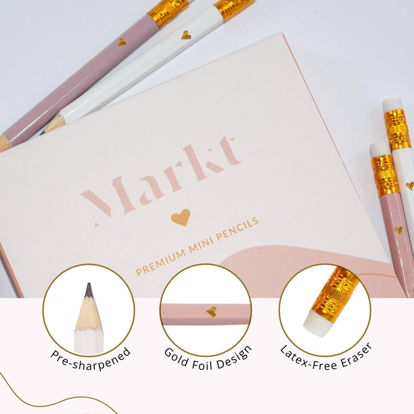 Markt Heart Pencils for Baby Shower Games and Bridal Shower Games, Mini Pencils, Small Pink Pencil Set For Game Prizes, Bridal Pens (Blush)