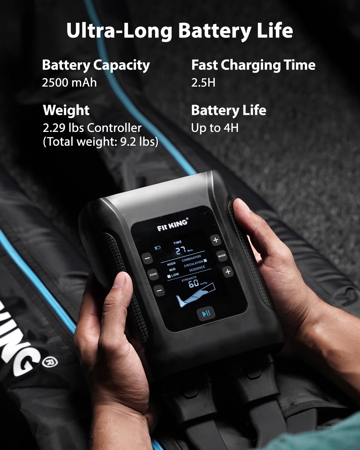 FIT KING Professional Air Compression Recovery System, Cordless Rechargeable Compression Boots for Circulation, Full Leg Foot Massager Pressure Boots for Fast Recovery Therapy (Small)