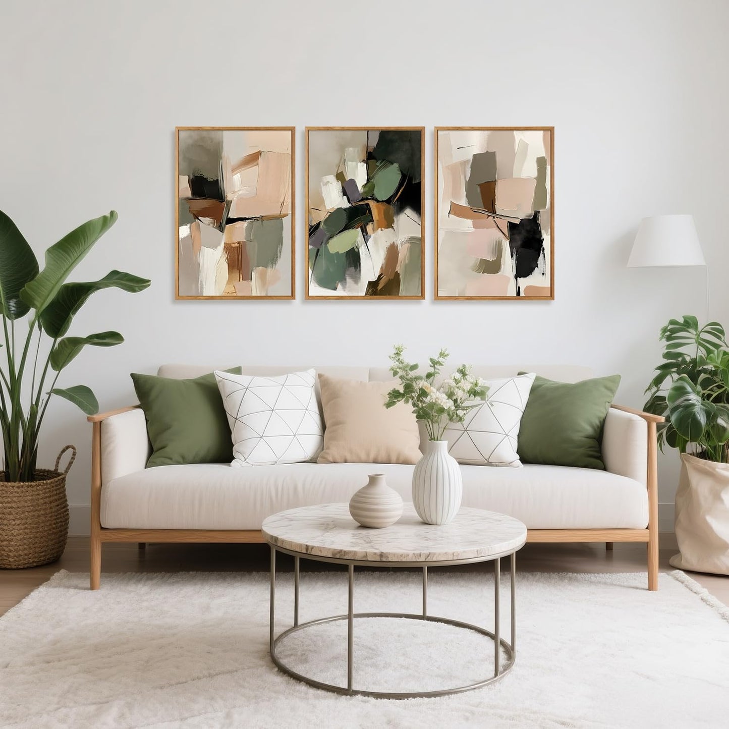 CHDITB Abstract Modern Framed Canvas Wall Art Set, Contemporary Artwork For Home Decor, Neutral Pastel Illustration Wall Painting, Nordic Minimal Zen Art Prints For Living Room Office-16 x24 x3