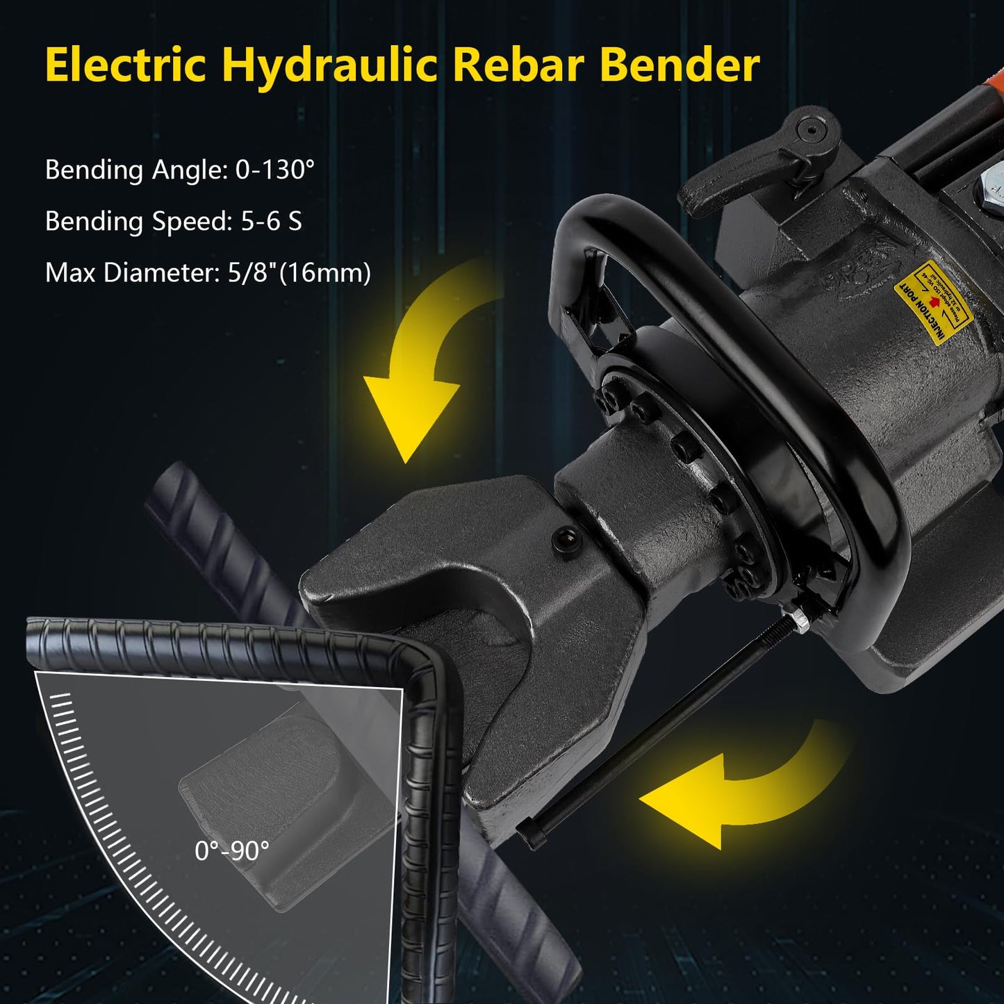 Electric Hydraulic Rebar Bender, 900W 110V, Bending up to 5/8 in #5 16 mm Rebar, Bending Angle 0-130 Degrees, Hand Held Bender Machine for Rod Steel Copper Bar (900W RB-16)