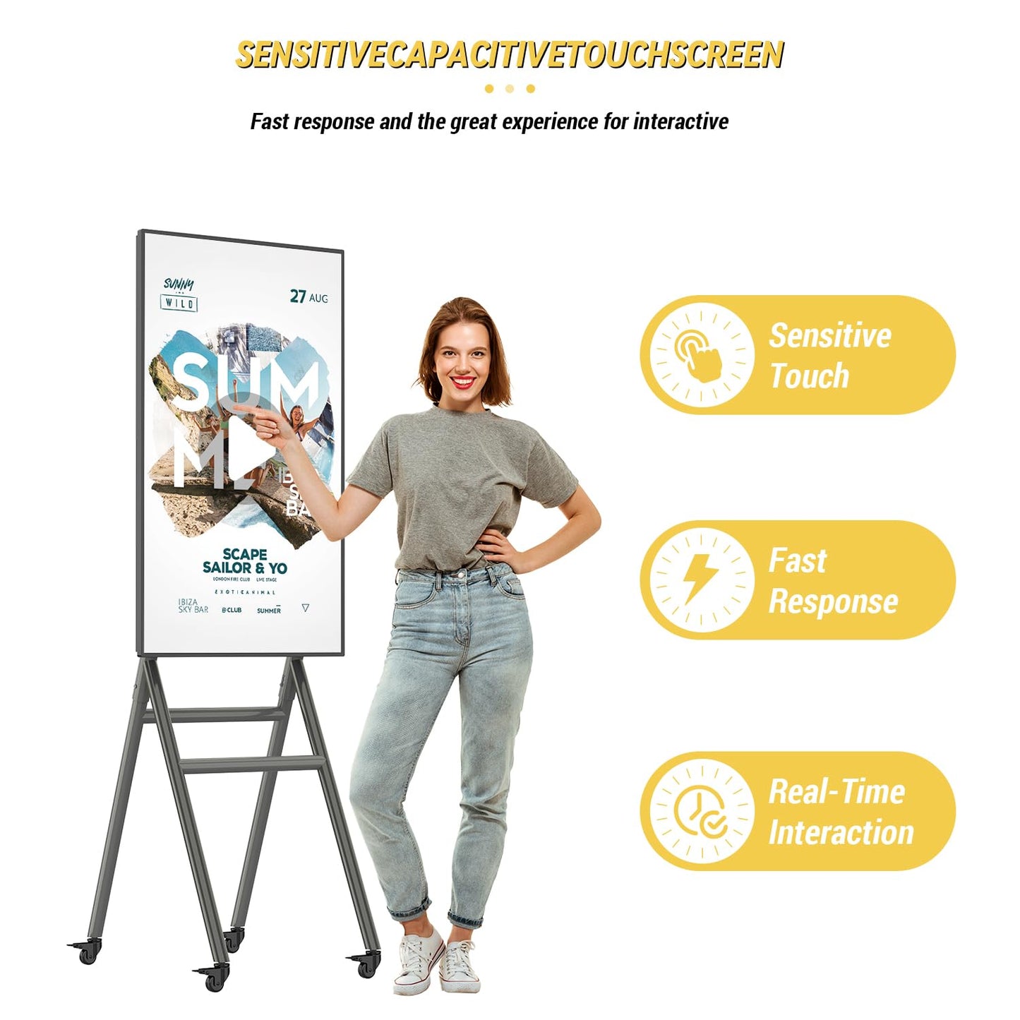 MWE Mobile Digital Signage Display 43in,Portable UHD Touchscreen Advertising Display Kiosk Poster App Publishing,Video Photo Booth Standby Series Screen Mirroring (NonTouch Screen, Metallic, 43in)