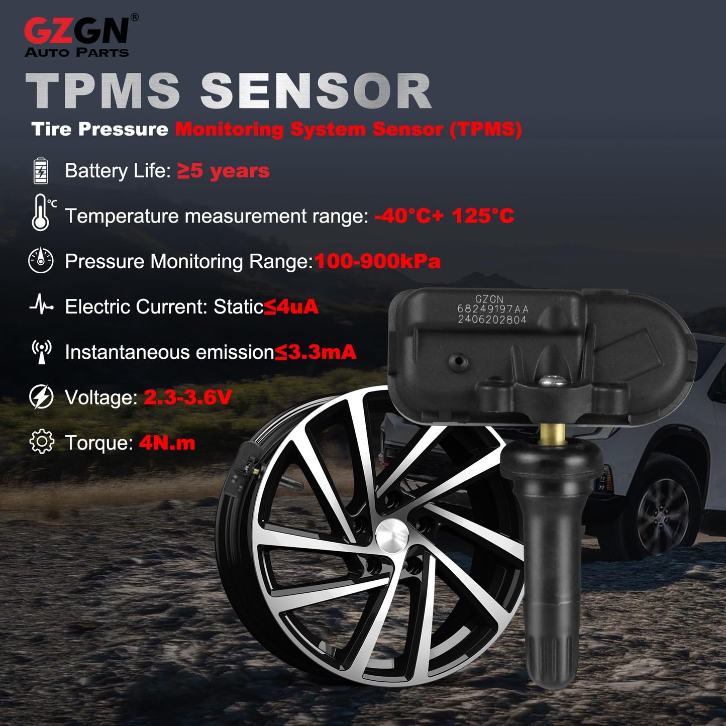 GZGN Pre-Programmed TPMS Sensor 13586335 GM 315Mhz Tire Pressure Monitoring Sensor Compatible with Chevy Silverado GMC Cadillac Buick Pontiac Saturn Hummber Saab OE#13598771 13598772 13581558 4 Pack