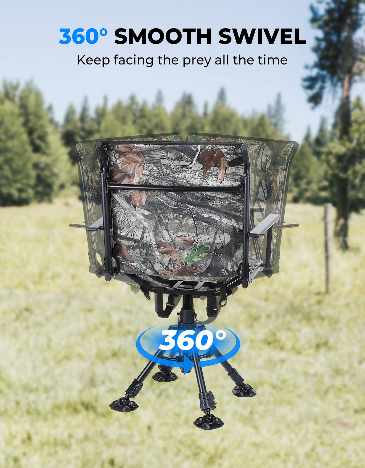 KEMIMOTO 360 Degree Silent Swivel Blind Hunting Chair, 320 Lbs Camo Height Adjustable Quick Folding Portable Comfortable Hunting Deer Fishing Ground Chair