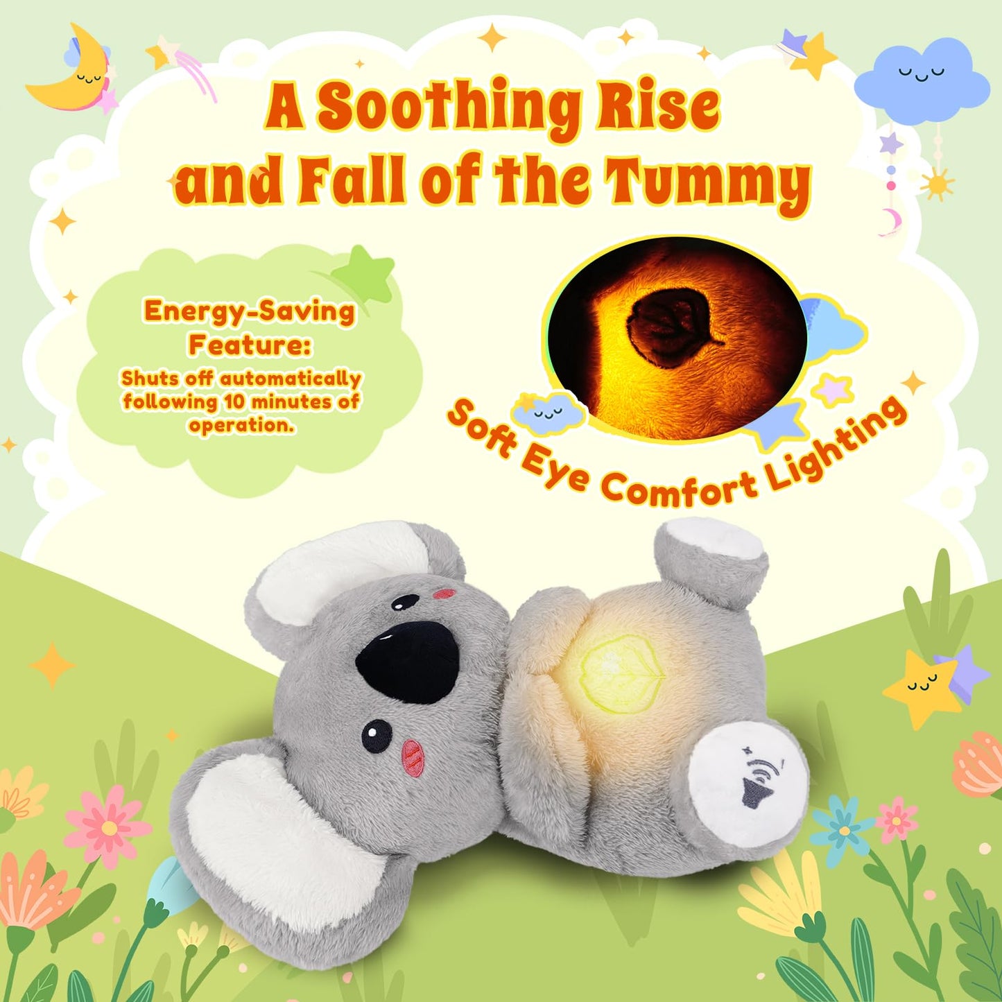 BRICHOEE Breathing Stuffed Animal, Soothing Koala Stuffed Animal with Moving Ears, Breathing Motion, Calming Sound and Light for Baby Sleep Companion Portable Plush Toy Gifts for Kids Newborns