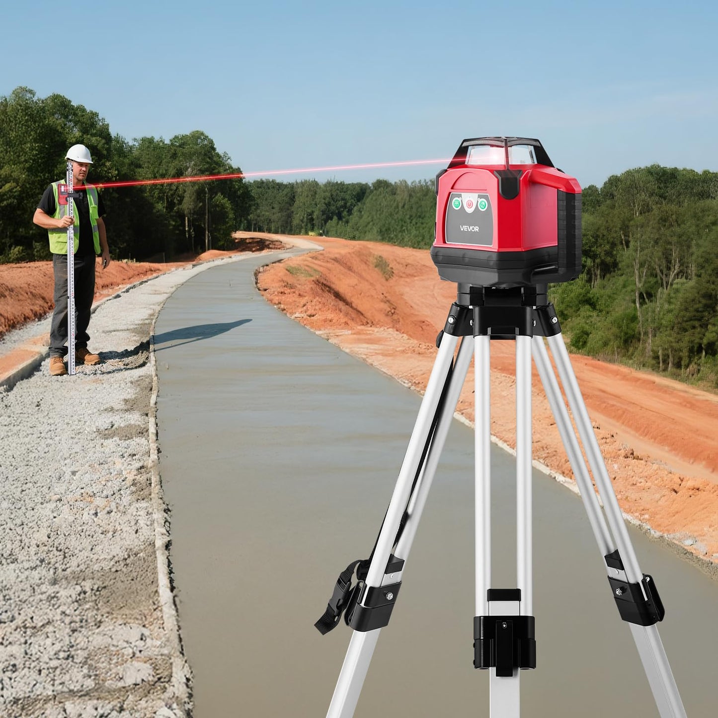 VEVOR Rotary Laser Level Kit, 1650ft 360-Degree Self Leveling Red Horizontal Laser Transit,with Heavy-duty Tripod, Receiver, Remote Control, Toolcase, IP54 Waterproof, 0.06 in/100 ft for Construction