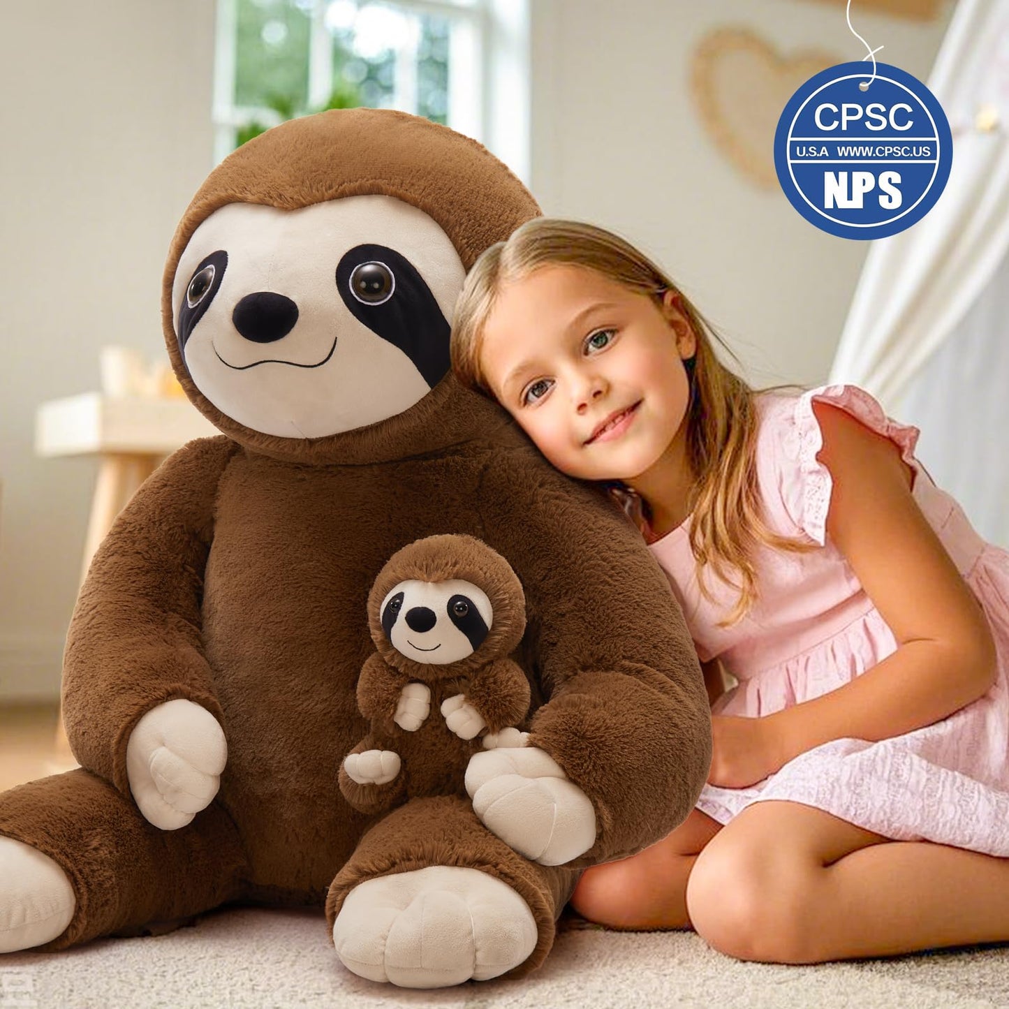 MorisMos Giant Sloth Stuffed Animal Hugging Plush Toys Duo,38" Big Mama and Baby Plush Sloth Toys for Kid Girl Boy,3ft Giant Stuffed Animals Gift for Birthday Baby Shower Decor Valentine's Christmas
