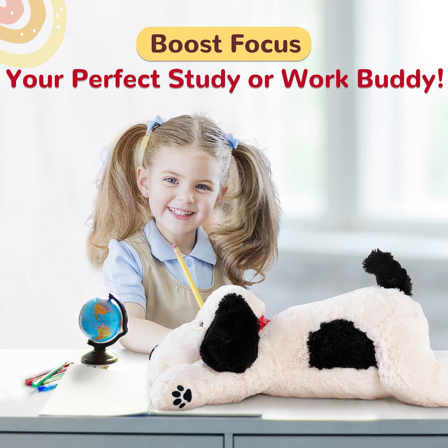 meowtastic Black & White Dog Weighted Stuffed Animals - 28 Inch 5.0 Pounds Weighted Plush Dog Stuffed Animals - Large Stuffed Dog Plush Pillow - Cute Plush Toys Gifts for Kids & Adults (28" 5.0 lbs)