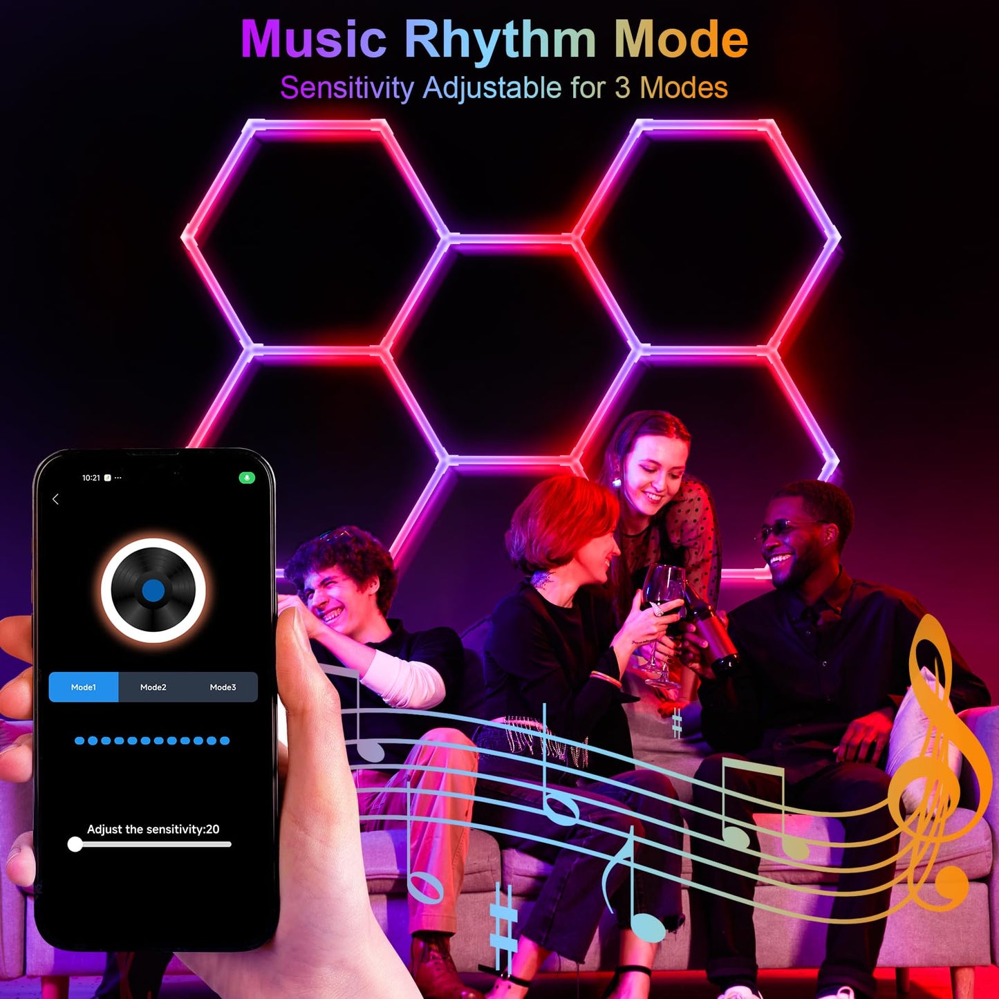 RGB Hexagon LED Light，Hexagon Garage Lights with Color Changing Modes, Dimmable Linkable Music Sync, Speed Adjustable Hex Lighting for Gaming Room, Bar, Club, Home Party, Music Studio, Gym (5 hex)