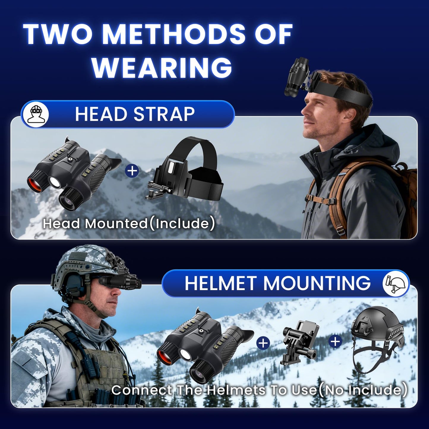 3D Head-Mounted Night Vision Goggles Infrared Night Vision Binoculars Stealth 850nm IR NVG with Manual Focus & 8X Digital Zoom 10°FOV with White Light Supplemental Lighting