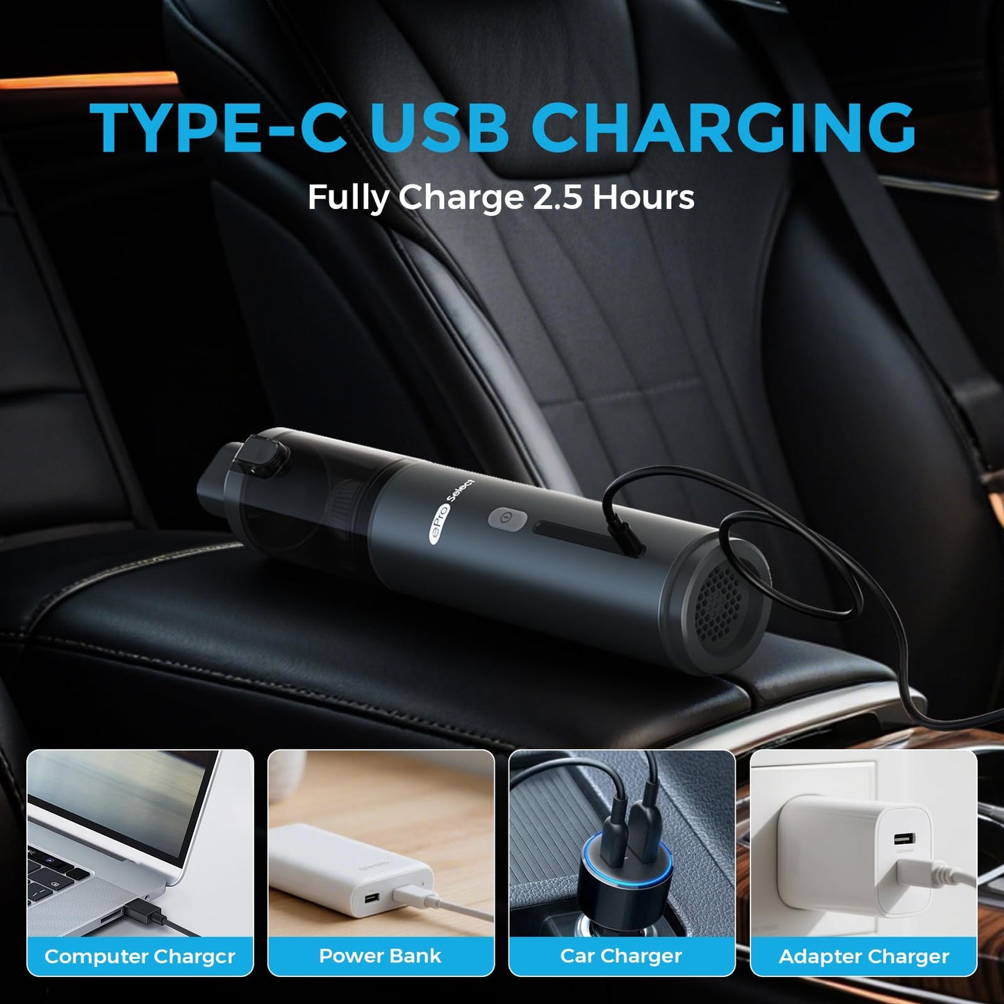 EPROEON Cordless Car Vacuum, 4-in-1 Portable Mini Handheld Vacuum, 20000pa Suction Power, Upgraded Smart Display, 2 Suction Modes for Lightweight Air Dust Buster for Travel, Office, Home & Pet Hair