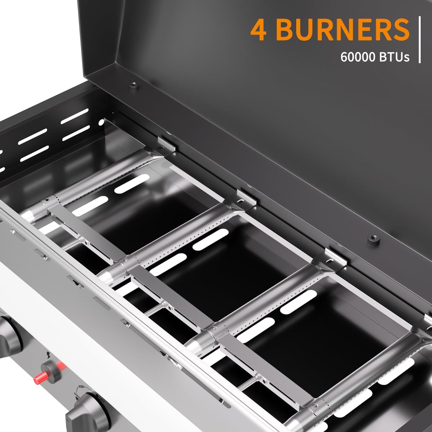 ADREAK 4 Burner BBQ Gas Griddle with Hood, 30 Inch Stainless Steel Portable Detachable Propane Griddle, 60,000 BTU Flat Top Barbecue Grill with Lid for Camping