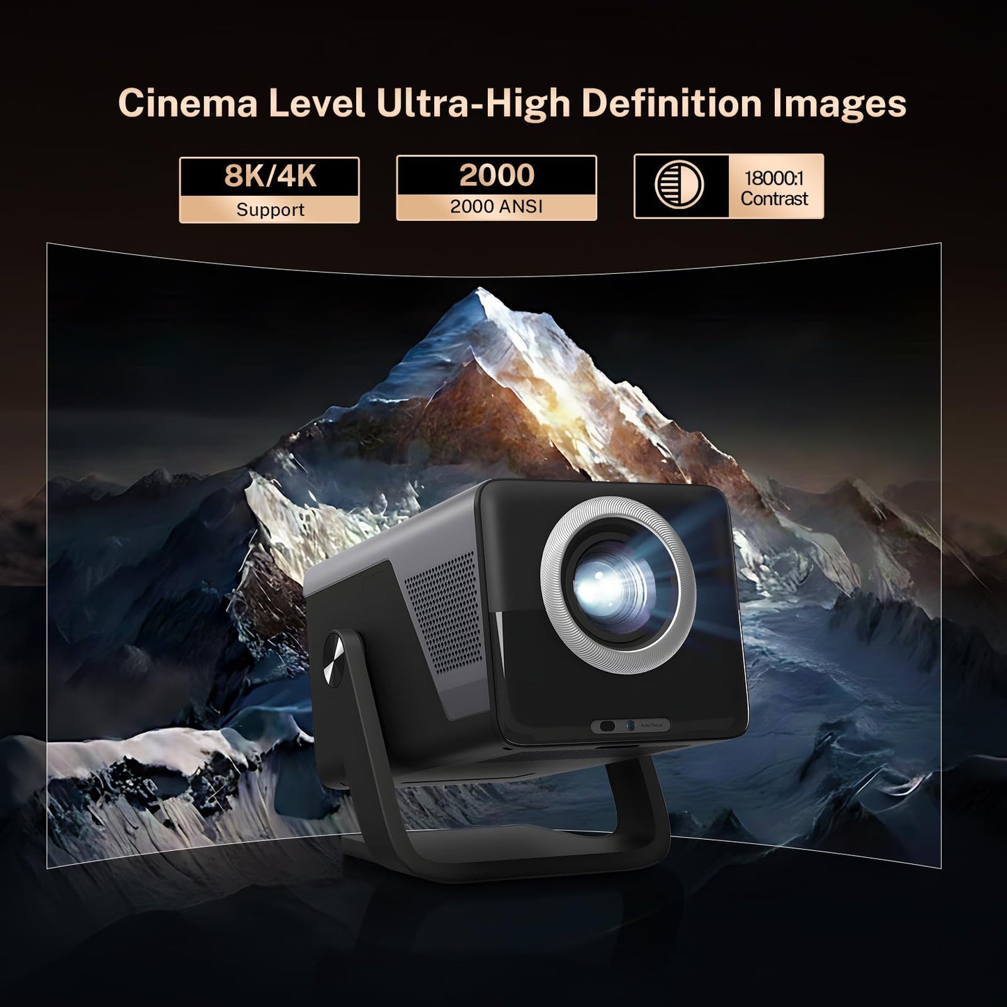 [4K Support/2000 ANSI/AI Visual Calibration] X7 Native 1080P Smart Projector with Android 14 OS,Compatible with Netflix YouTube,AI Auto Focus&Keystone,WiFi,Bluetooth,200" Display Black&Slate Gray