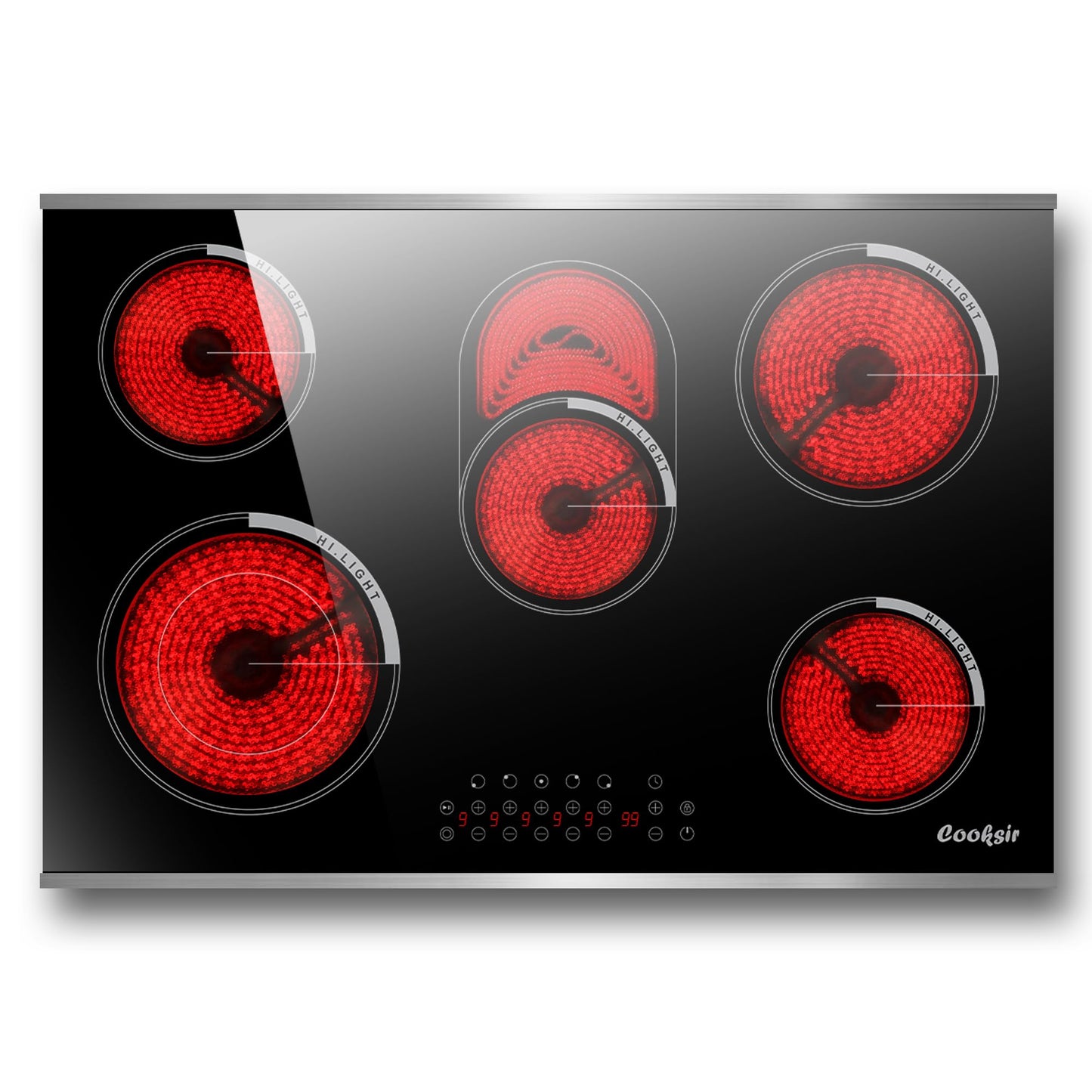 Cooksir Electric Cooktop 30 Inch - 5 Burner Electric Stove Built-in(29.13"x19.3") 8400W High Power, 30 In Ceramic Stove Touch Control with Timer, Safety Lock, Glass Metal Frame, 220-240V Hard Wired